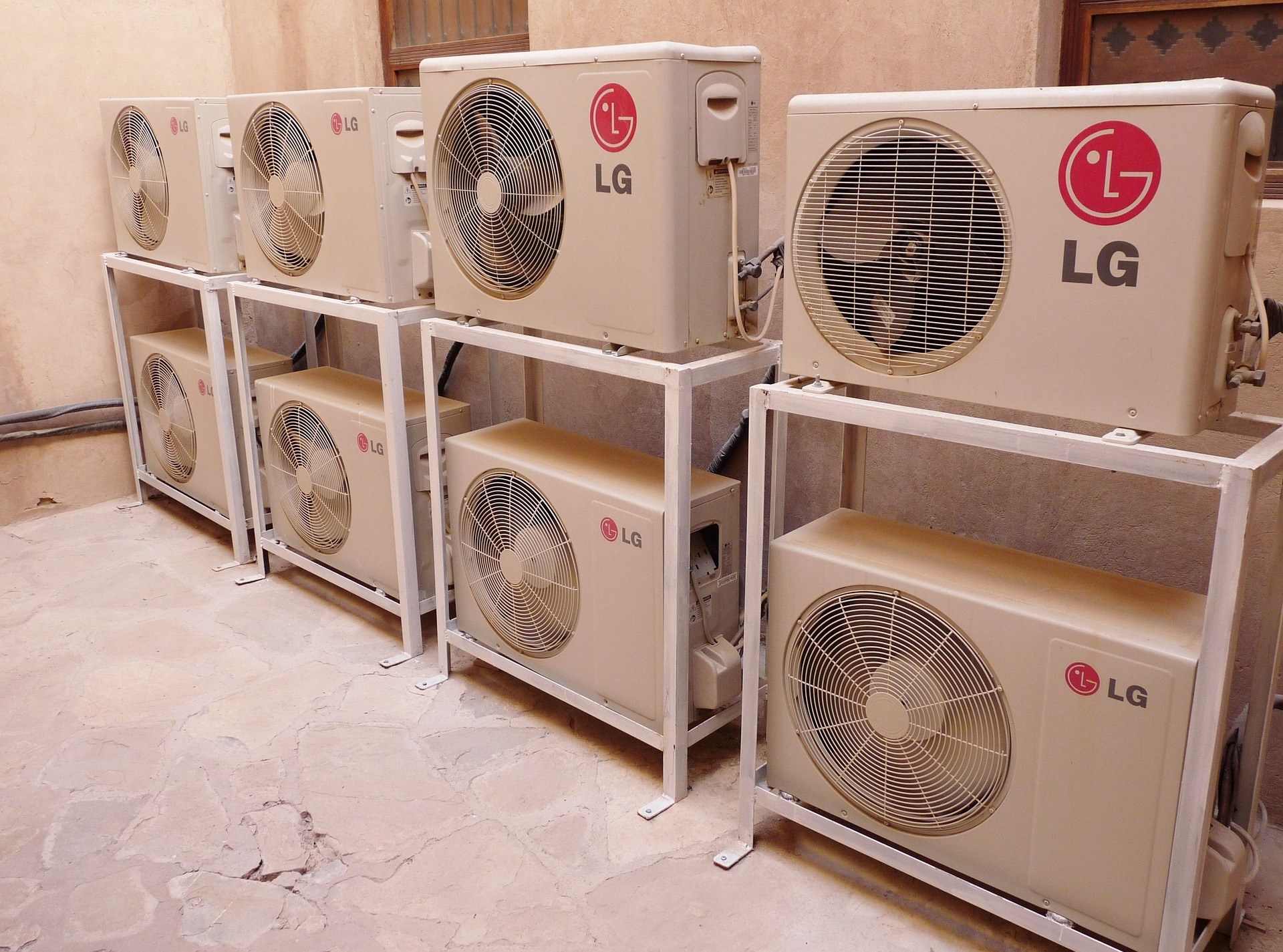Multiple stacked outdoor air-conditioning condenser units